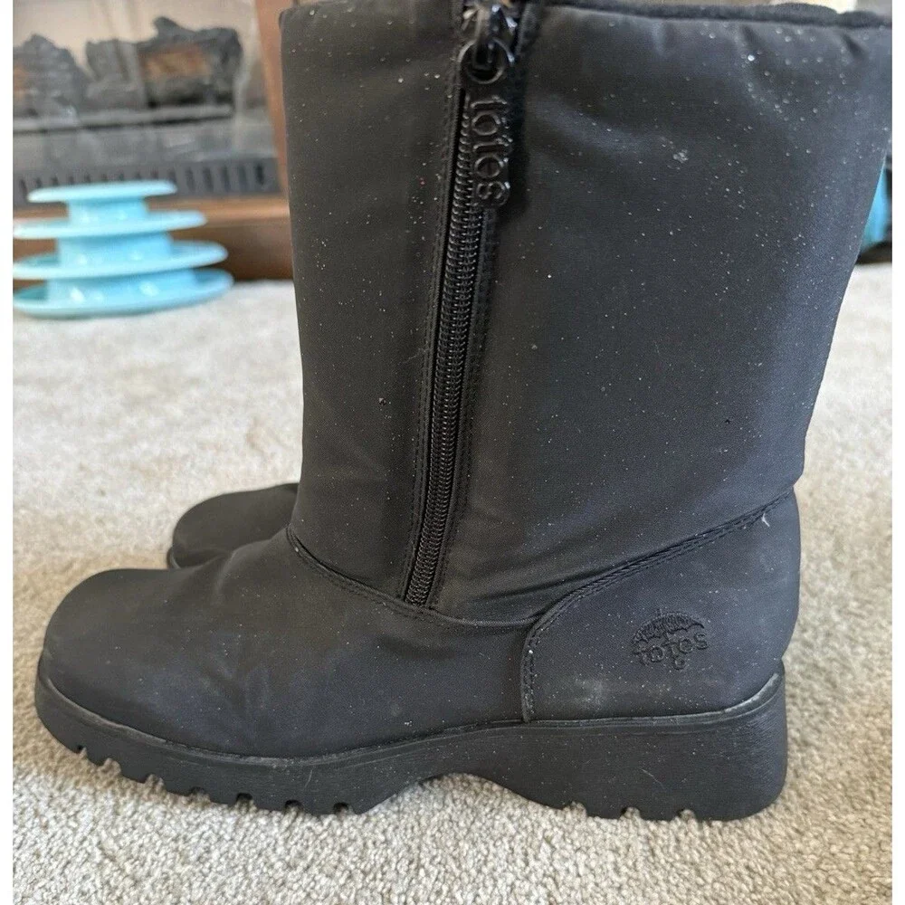 TOTES BLACK ALL WEATHER DOUBLE SIDED ZIP BOOTS LADIES 9M Rhonda